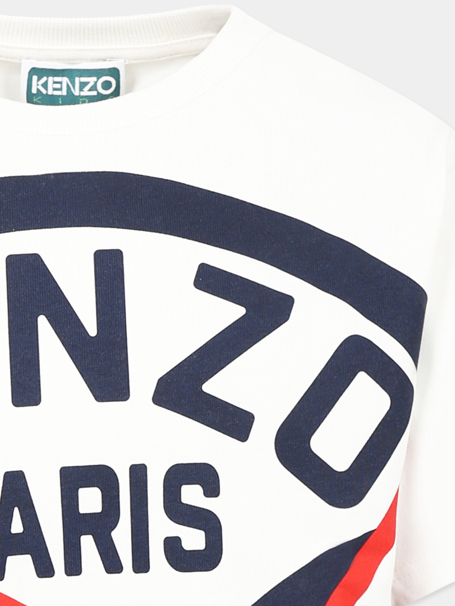 White t-shirt for boy with Kenzo Seigaiha print