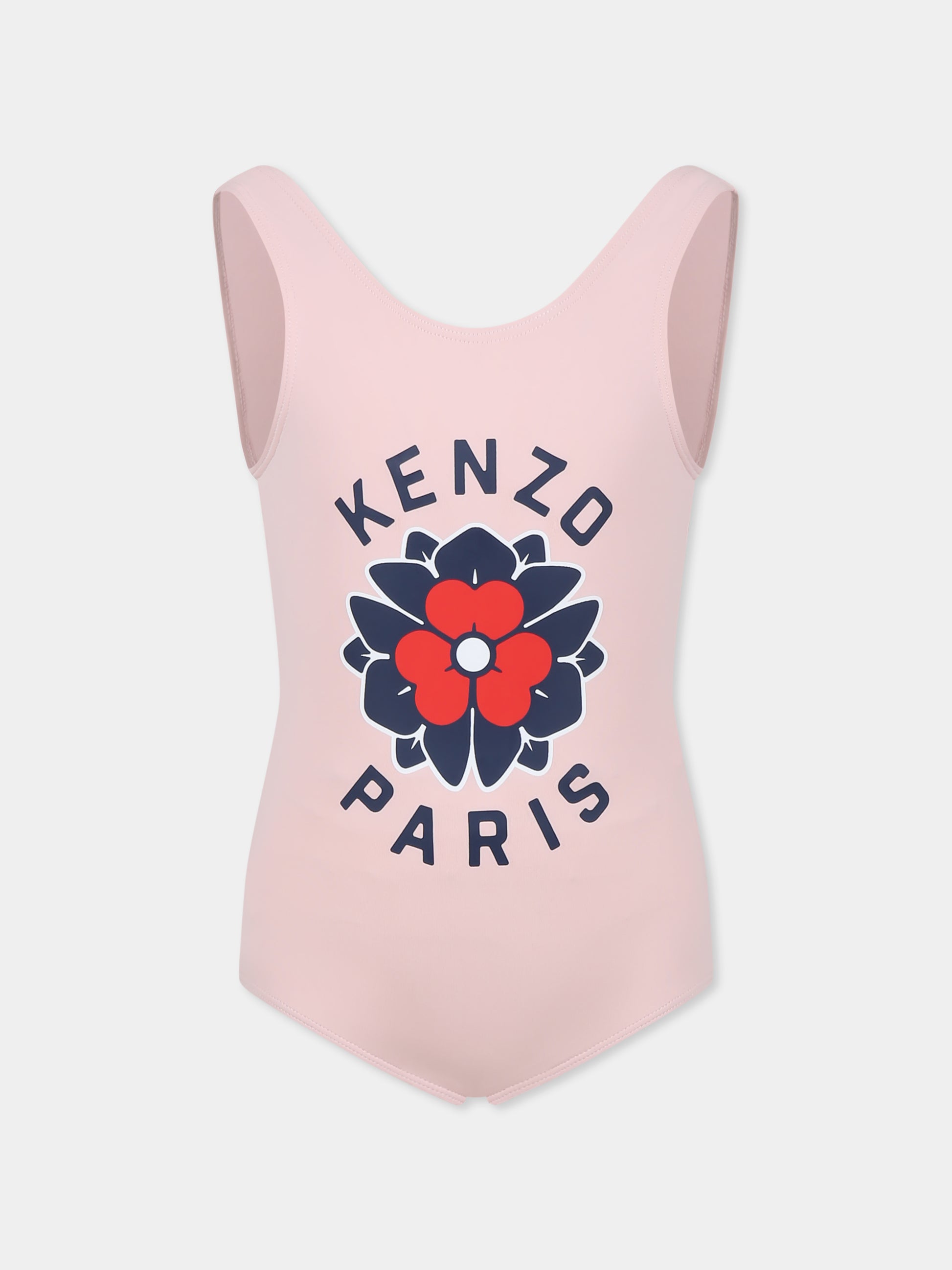 Costume intero rosa per bambina con logo e motivo floreale,Kenzo Kids,K60981 45Z