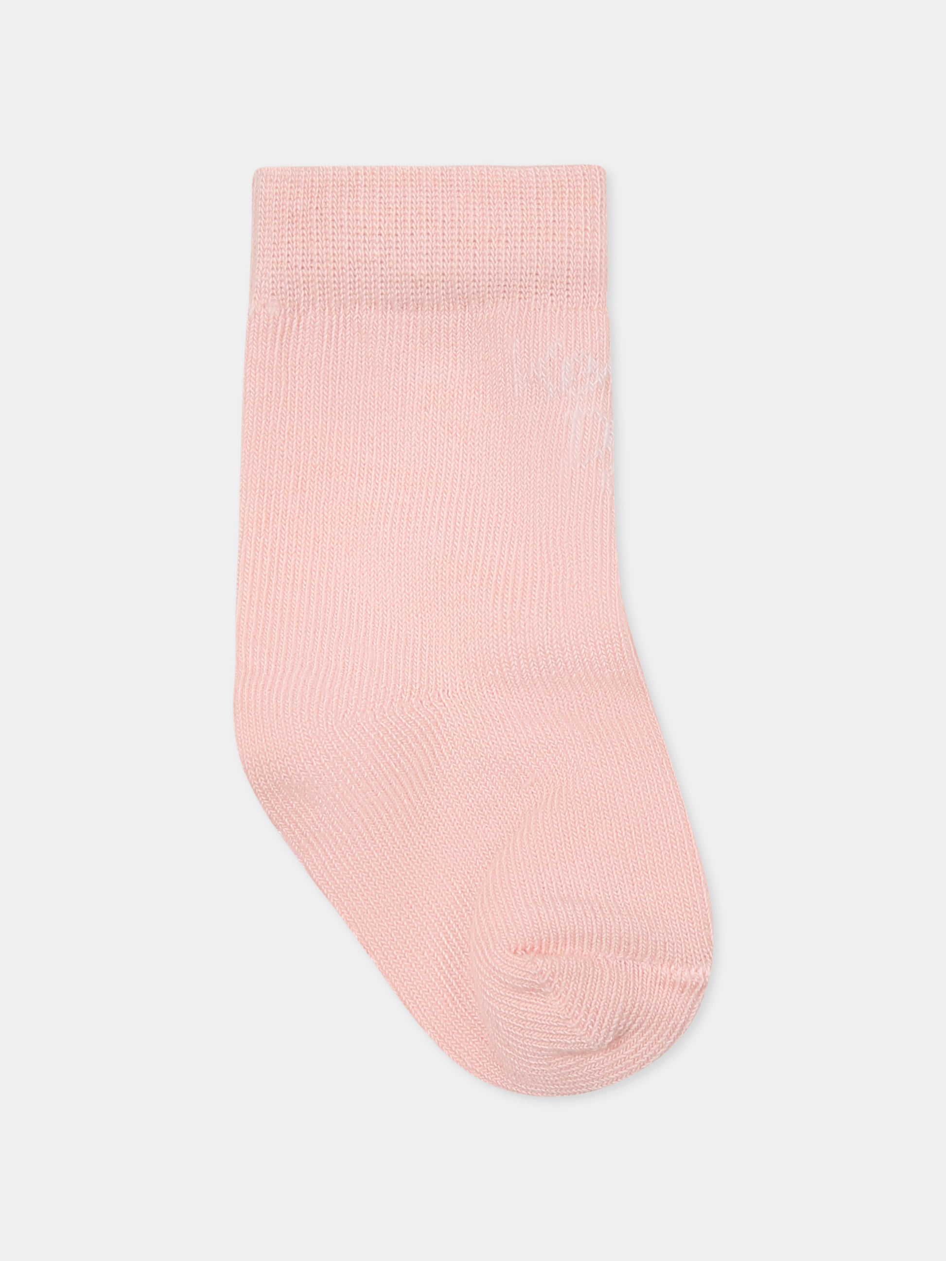 Set calzini rosa per neonata con logo e motivo floreale,Kenzo Kids,K60874 47R