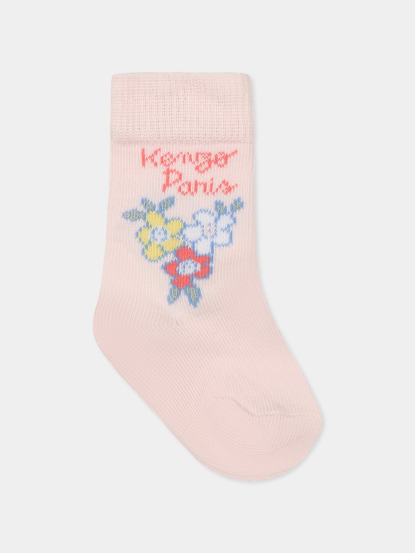 Set calzini rosa per neonata con logo e motivo floreale,Kenzo Kids,K60874 47R