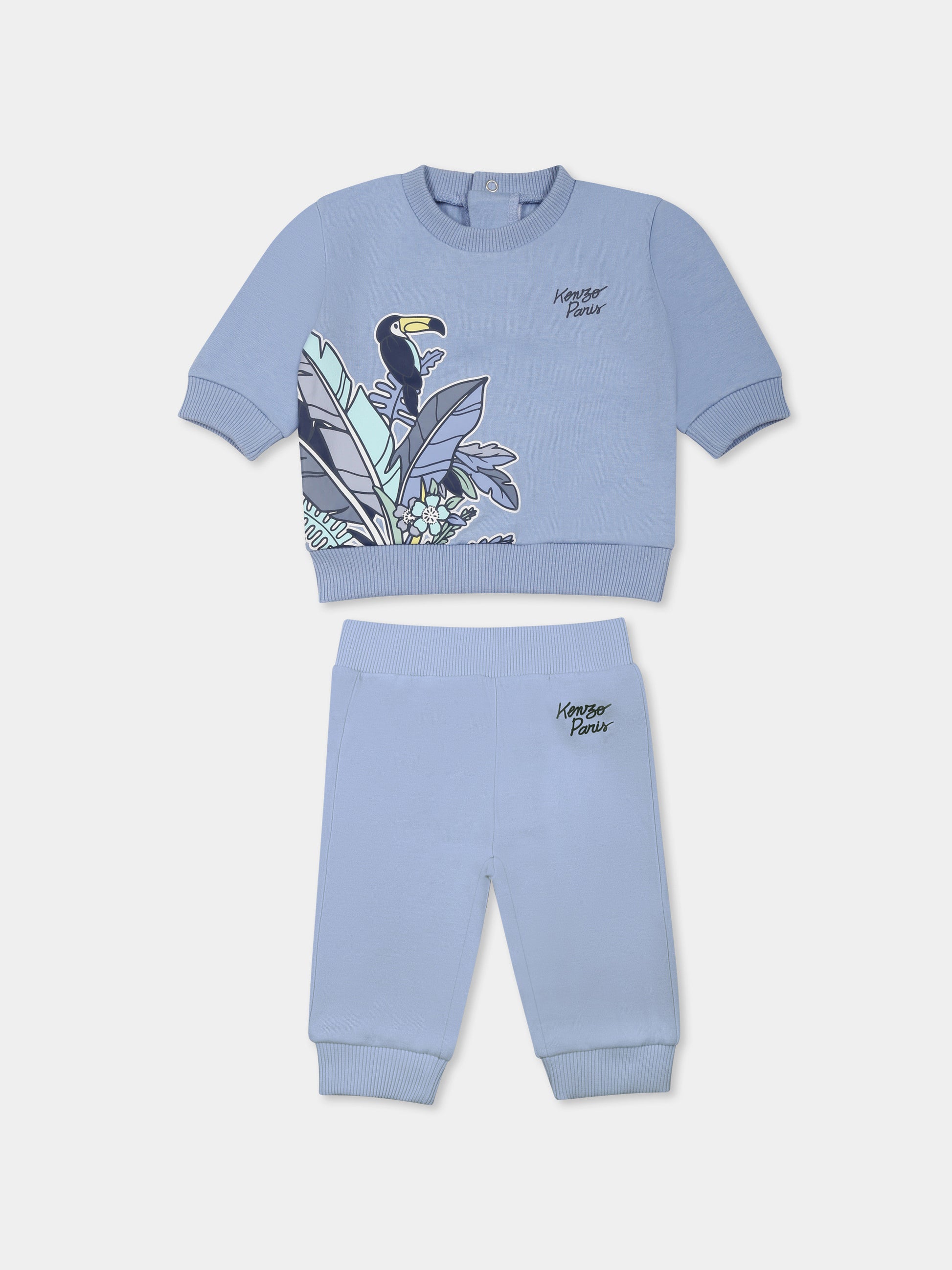 Completo nascita celeste per neonato con logo e stampa giungla,Kenzo Kids,K60859 77A