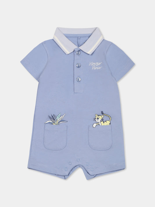 Pagliaccetto celeste per neonato con tigre,Kenzo Kids,K60852 77A