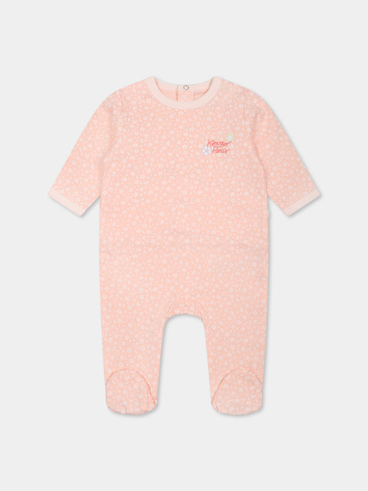 Tutina rosa per neonata con stampa floreale,Kenzo Kids,K60871 46T