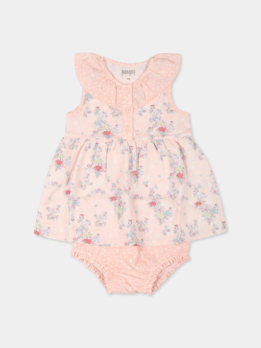 Vestito rosa per neonata con stampa floreale,Kenzo Kids,K60849 47R