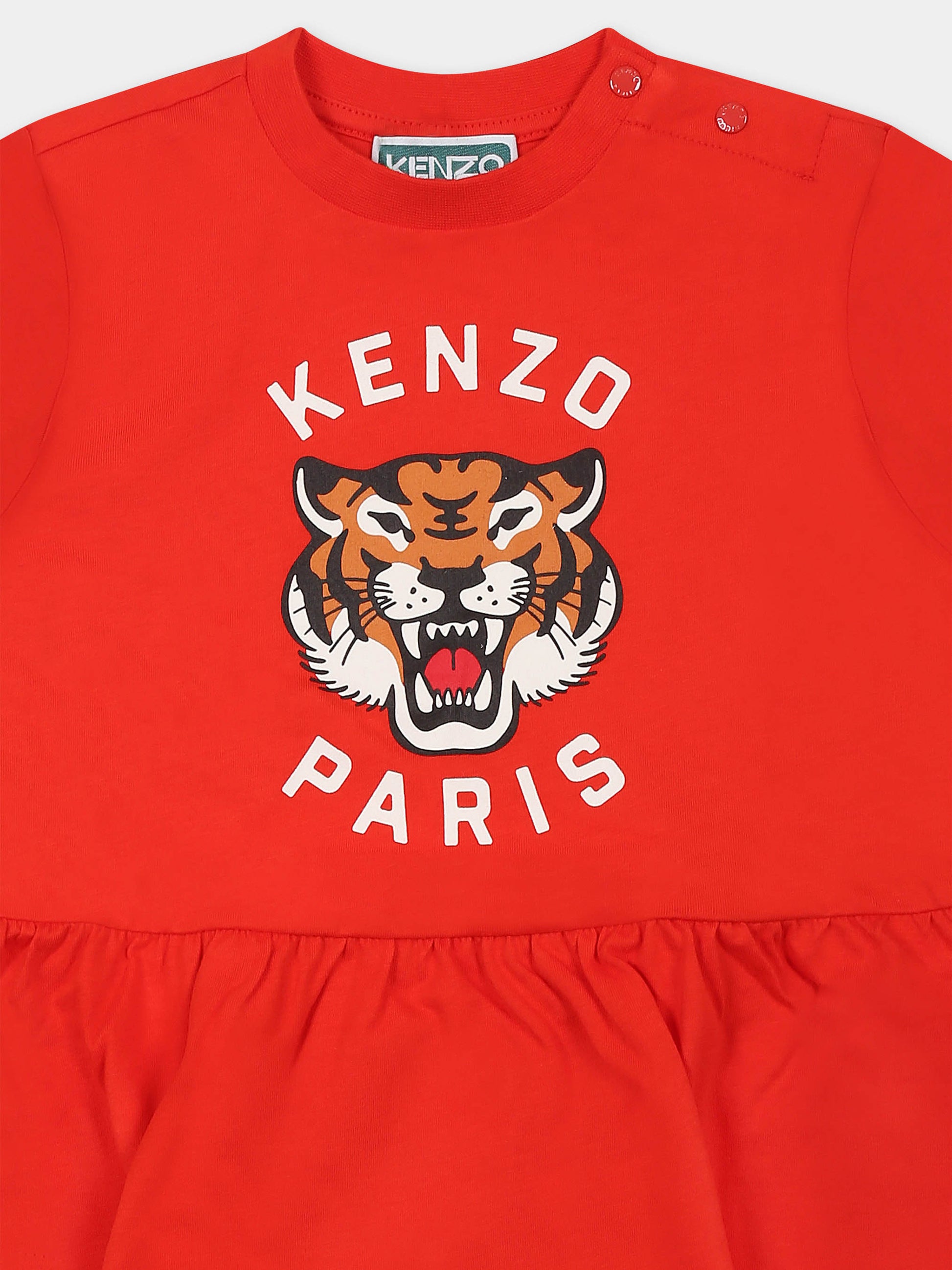 Vestito rosso per neonata con Lucky Tiger,Kenzo Kids,K60941 997