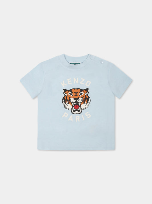 Light blue t-shirt for baby boy with tiger