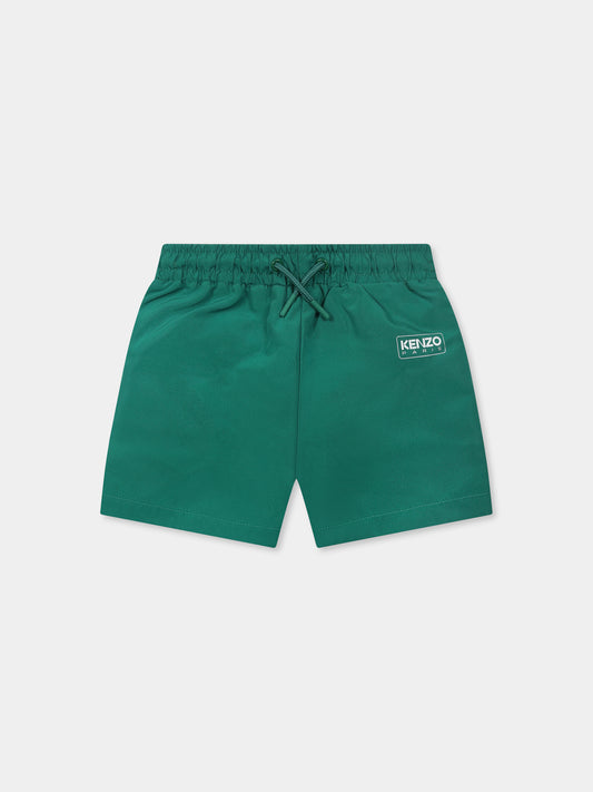 Green swim shorts for baby boy with logo