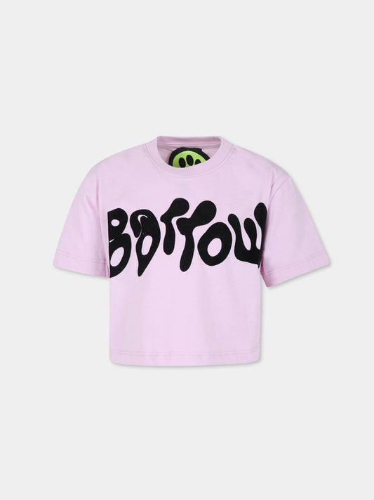 T-shirt crop rosa per bambina con logo,Barrow,S4BKJGTH085 BW014