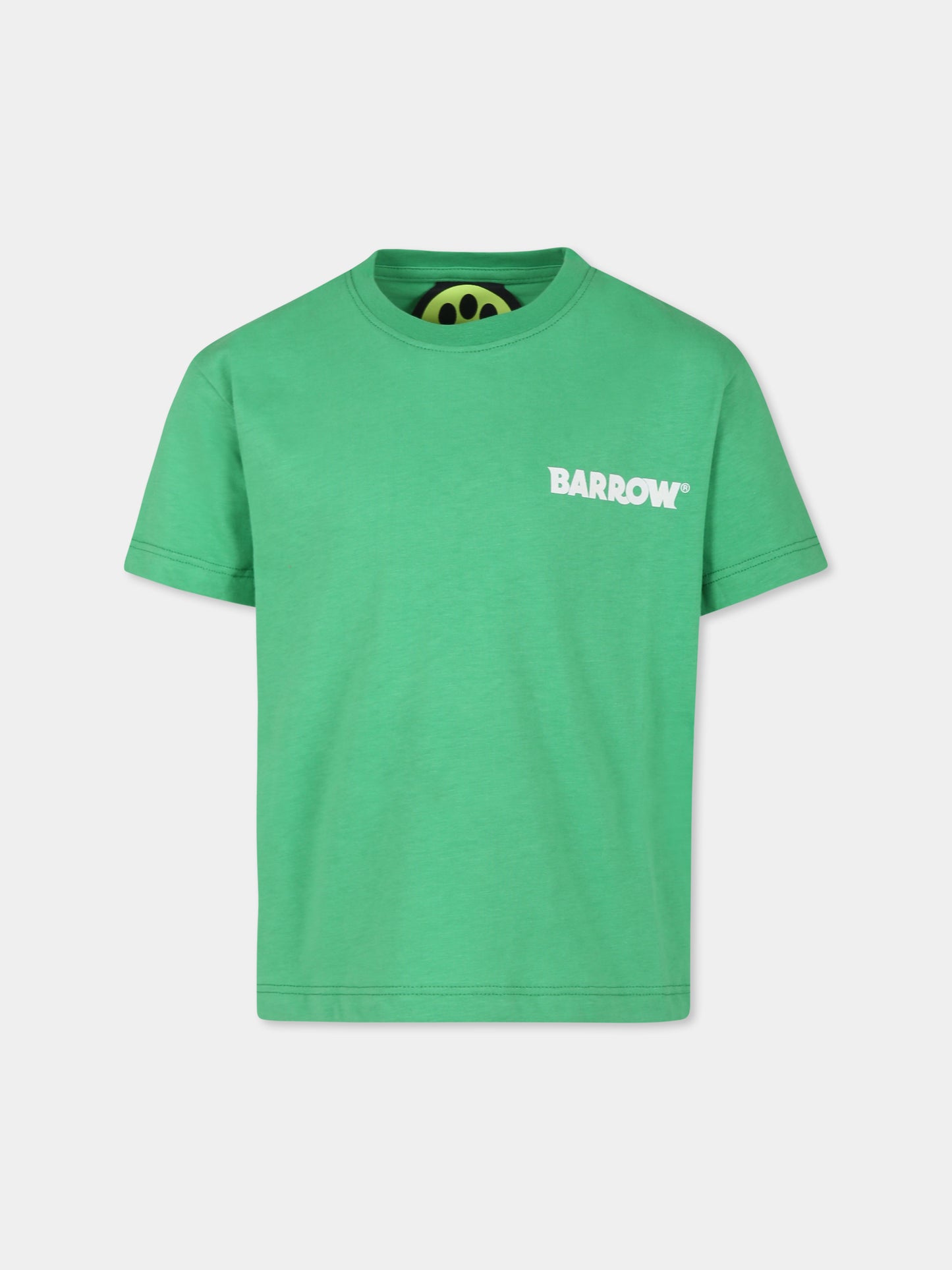 T-shirt verde per bambini con smile e logo,Barrow,S4BKJUTH096 BW012