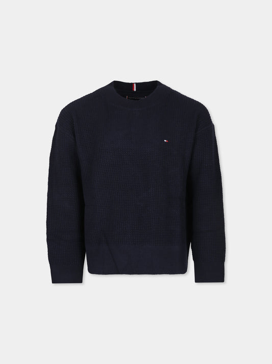 Maglione blu per bambino con logo,Tommy Hilfiger Junior,23FTHKB0KB08504 DW5