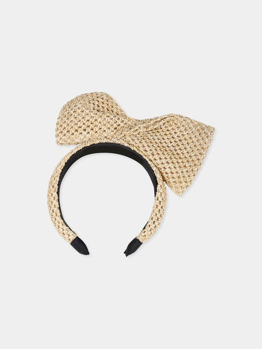 Beige headband for girl with bow