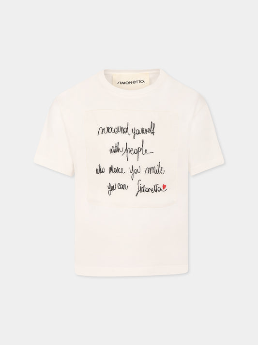 T-shirt bianca per bambina con slogan,Simonetta,SW8A11 J0177 101