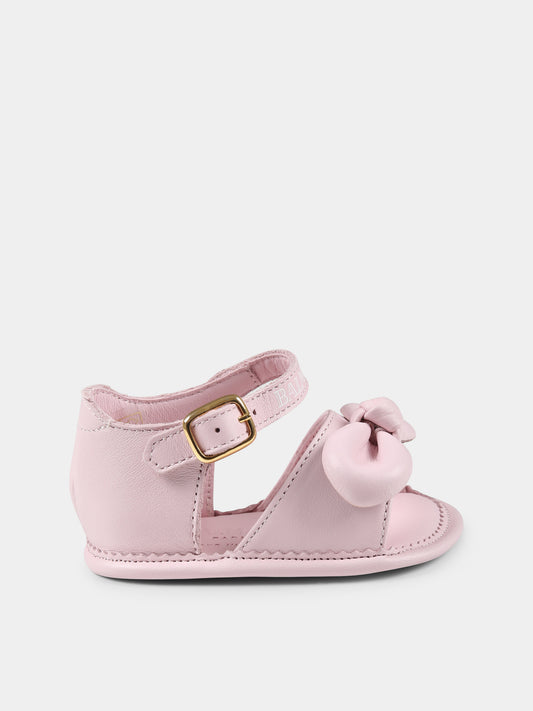 Sandali rosa per neonata con fiocco e logo bianco,Balmain Kids,BW0016 Y0051 511BC