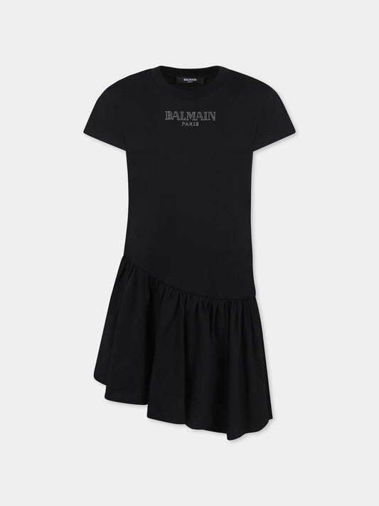 Vestito nero per bambina con logo,Balmain Kids,BW1B51 Z0082 930