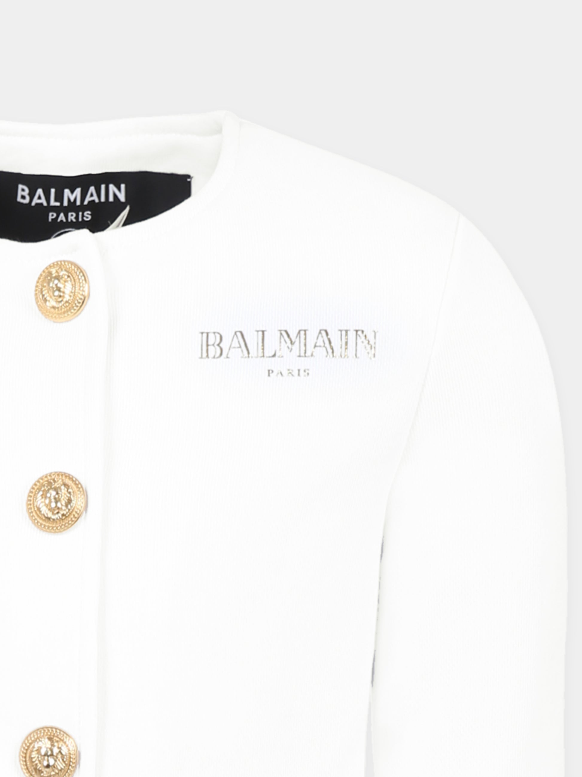 Giacca crop bianca per bambina con logo,Balmain Kids,BW2A84 Z0081 100OR