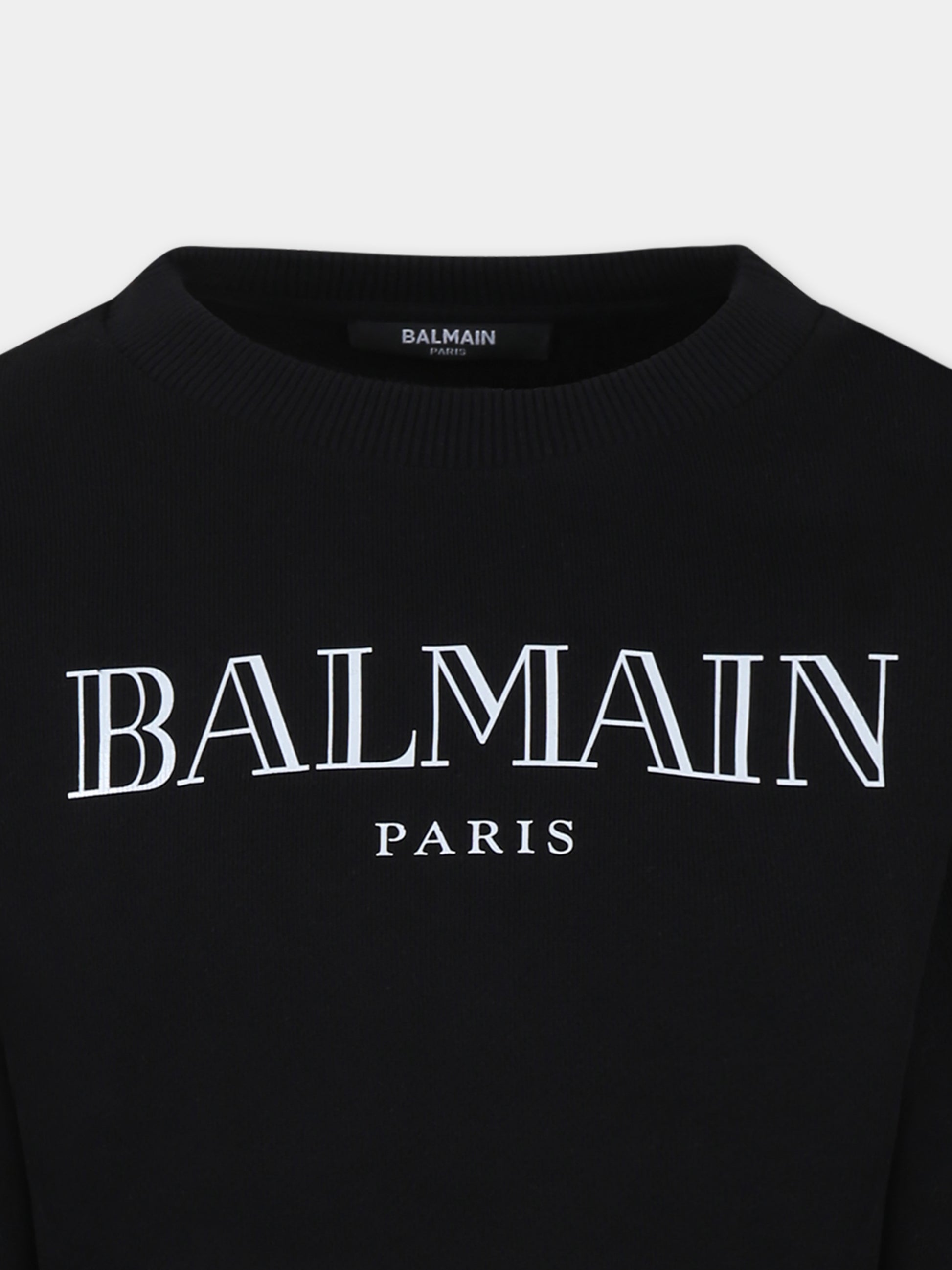 Felpa crop nera per bambina con logo,Balmain Kids,BW4A20 Z0114 930BC