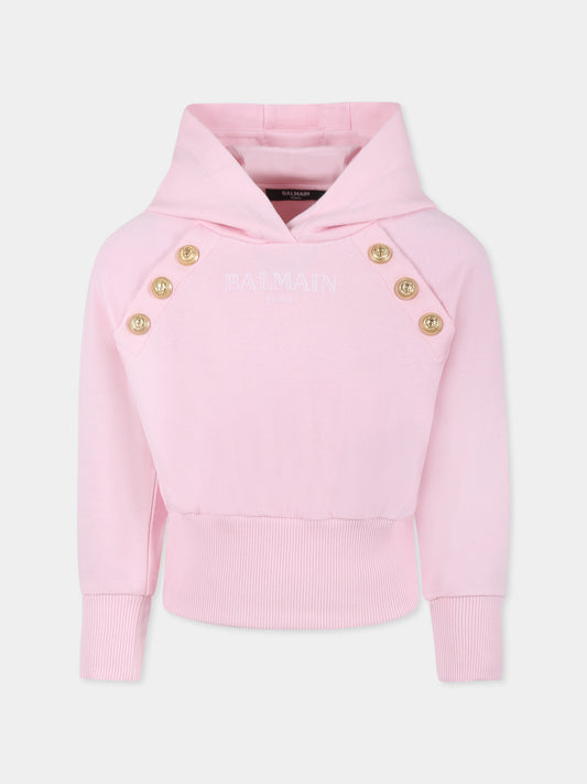 Felpa crop rosa per bambina con logo,Balmain Kids,BW4A30 Z0114 511BC