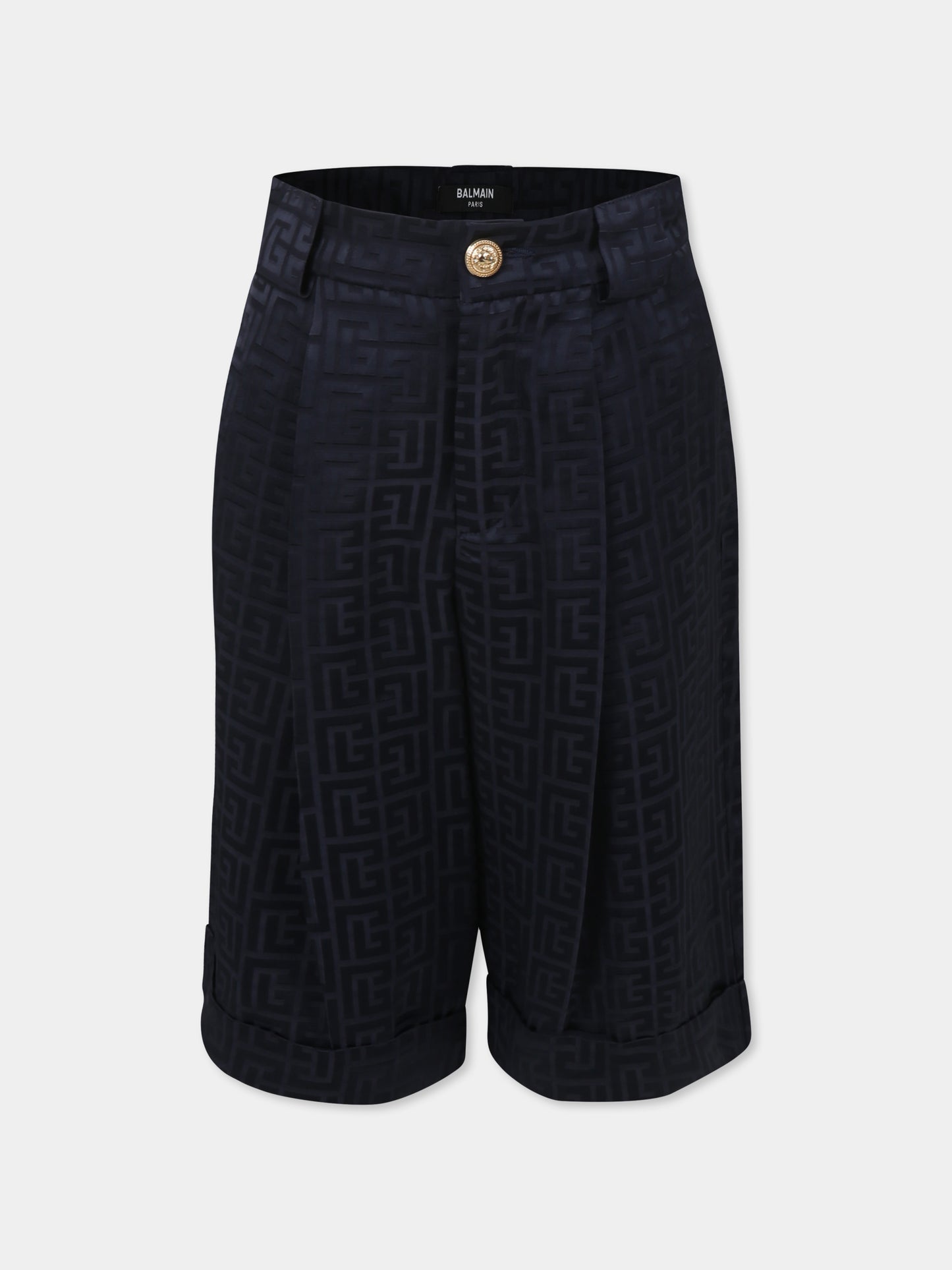 Shorts blu per bambino con iconico labirinto,Balmain Kids,BW6R79 S0192 60K