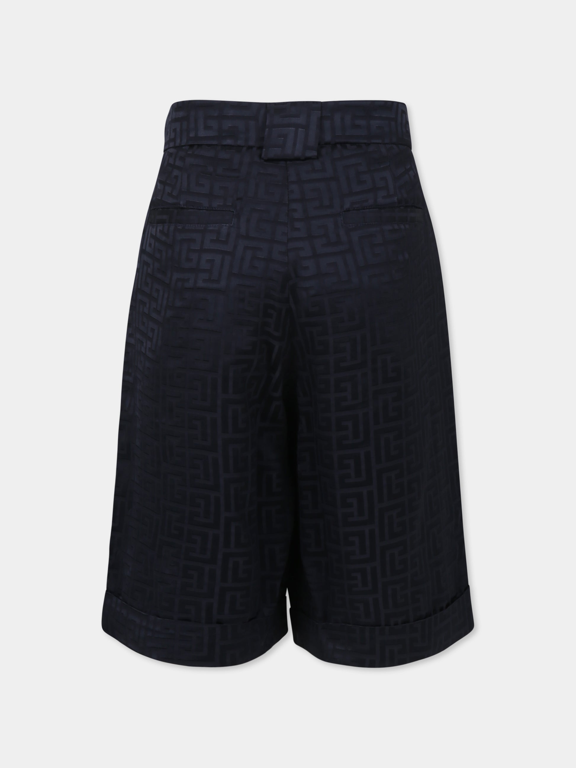 Shorts blu per bambino con iconico labirinto,Balmain Kids,BW6R79 S0192 60K