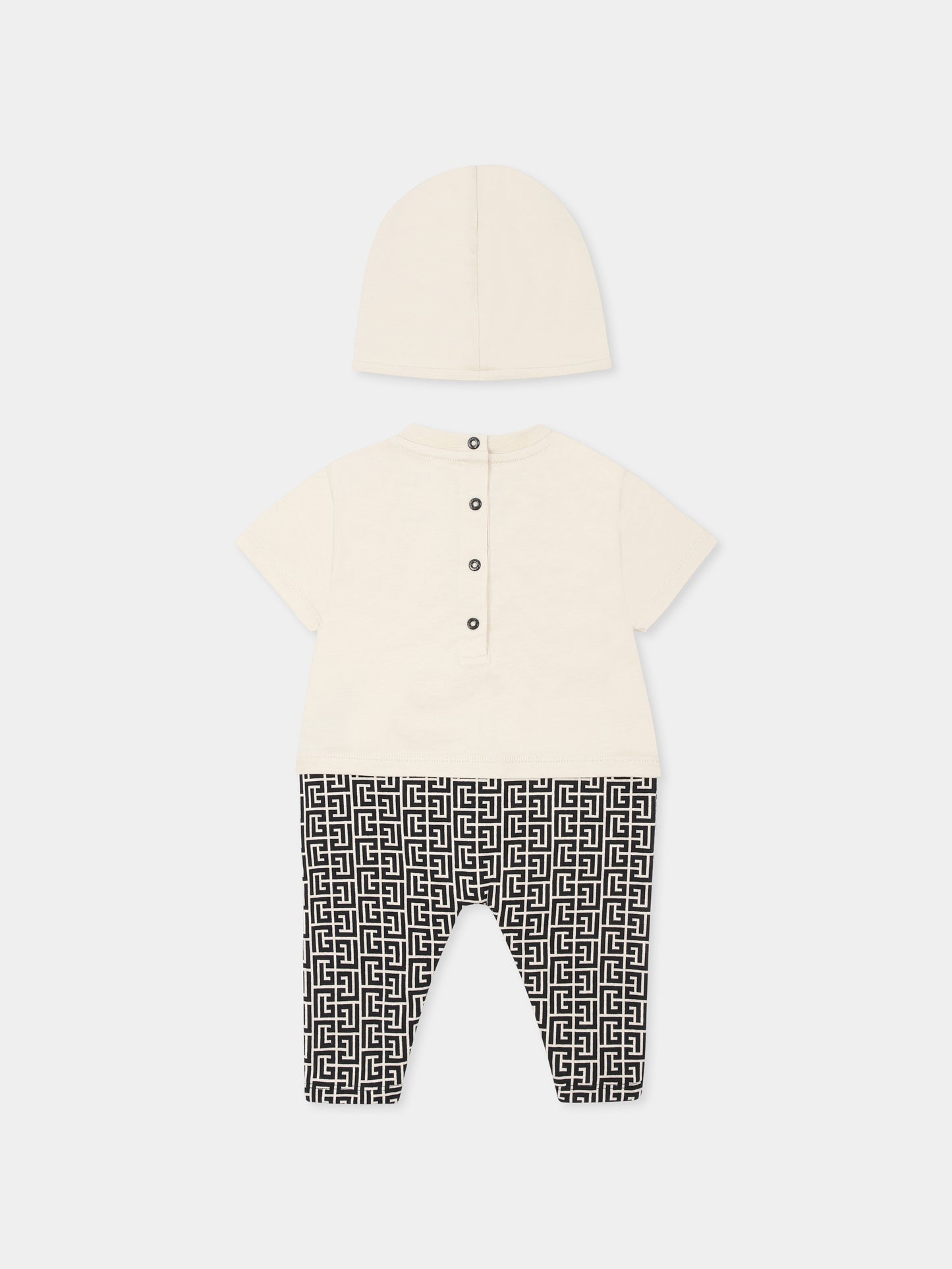 Beige romper set for baby boy with maze
