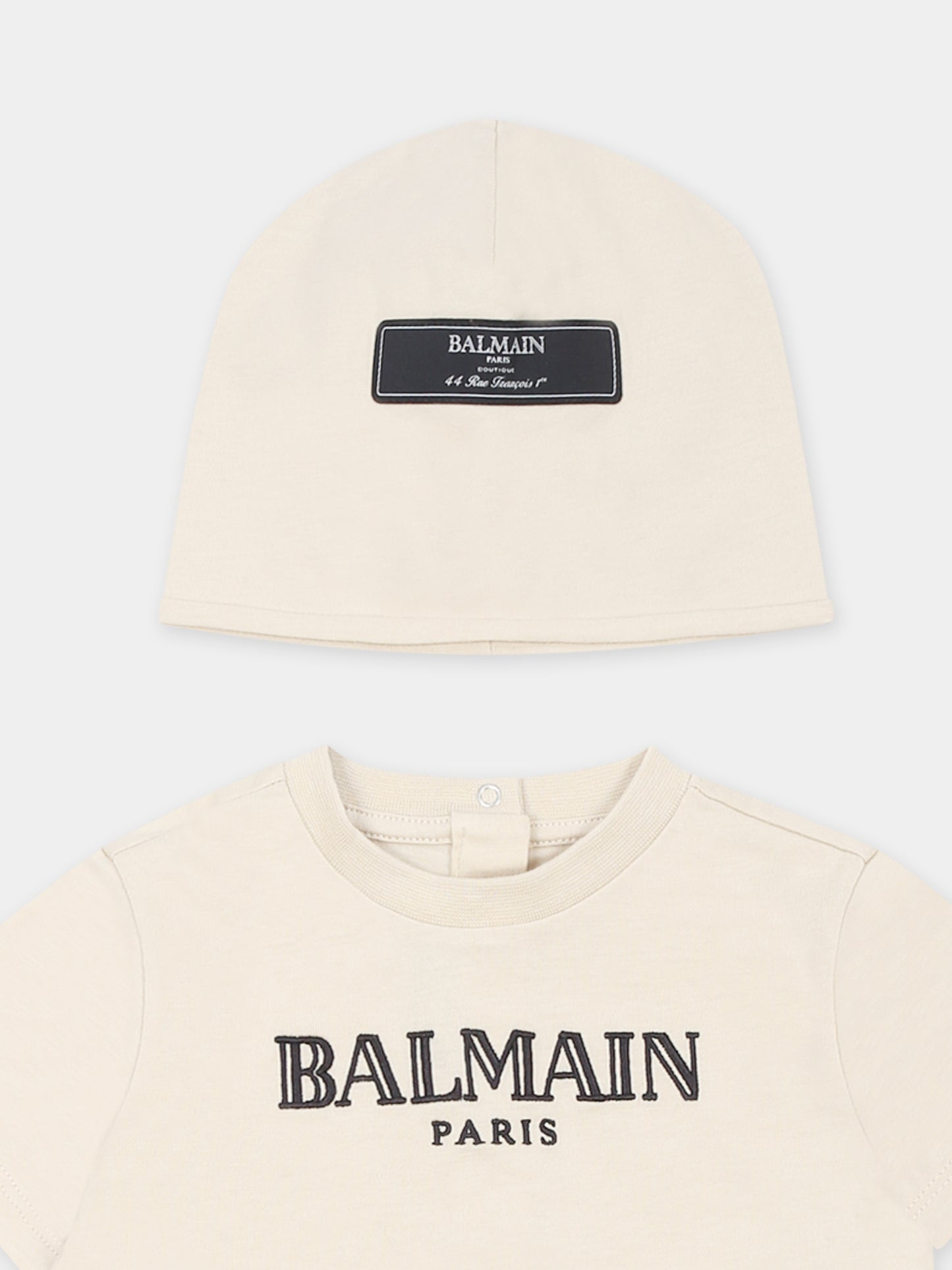 Beige romper set for baby boy with maze