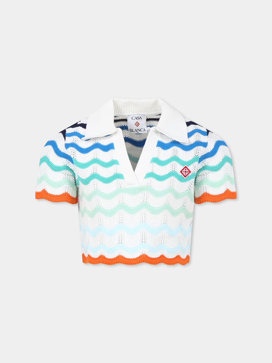 Maglione crop multicolor per bambina con logo,Casablanca,KS25 KW 977 01 EX