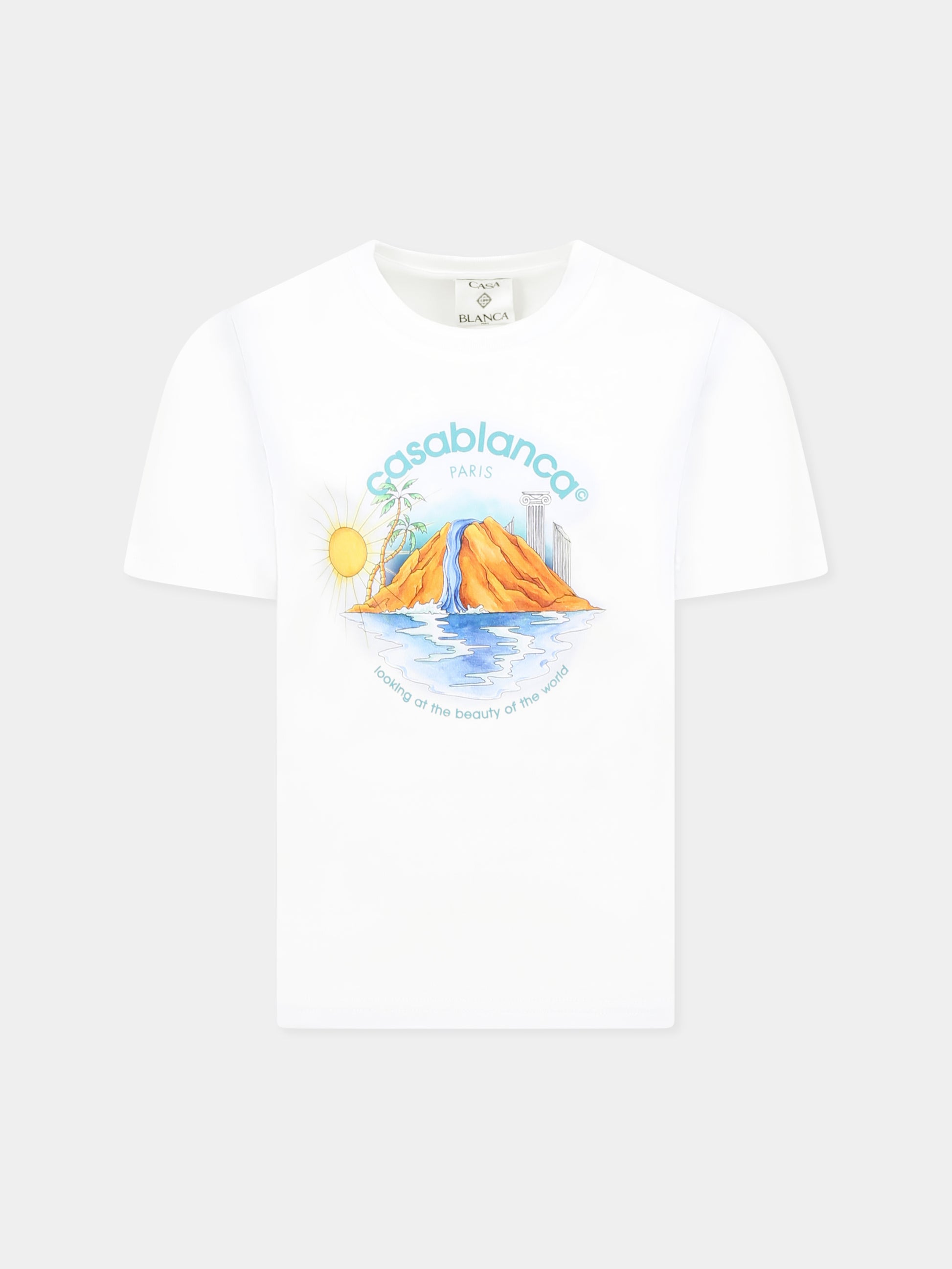 T-shirt bianca per bambini con stampa oasi e logo,Casablanca,U KS25 JTS 038 01 EX
