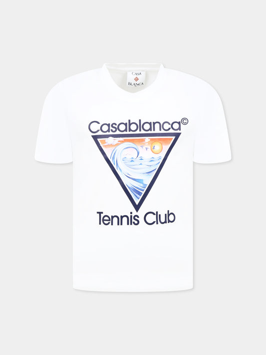 T-shirt bianca per bambini con stampa Tennis Club,Casablanca,KS25 JTS 038 02 EX