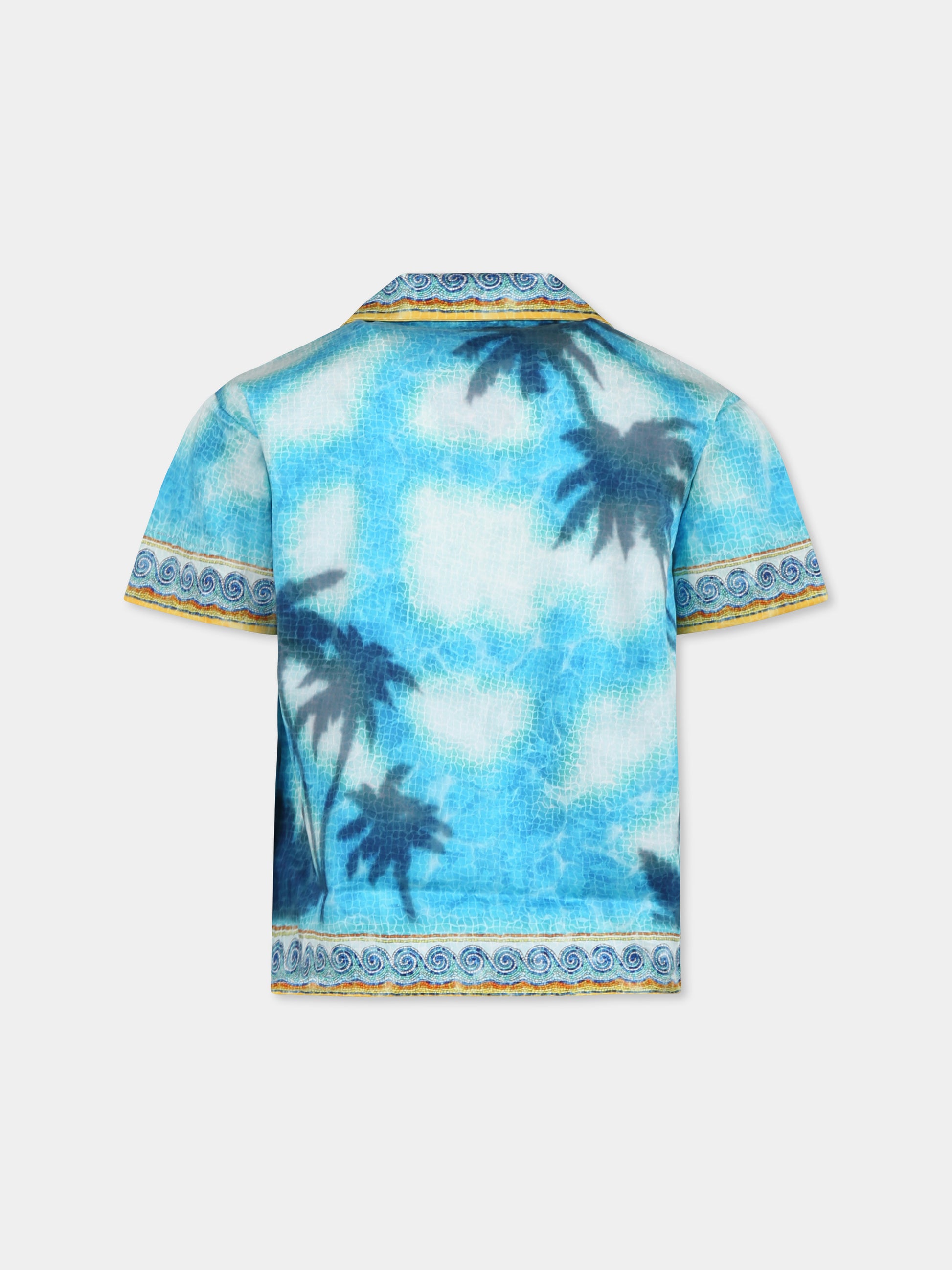 Camicia celeste per bambino con stampa palme,Casablanca,U KS25 SH 180 081 EX