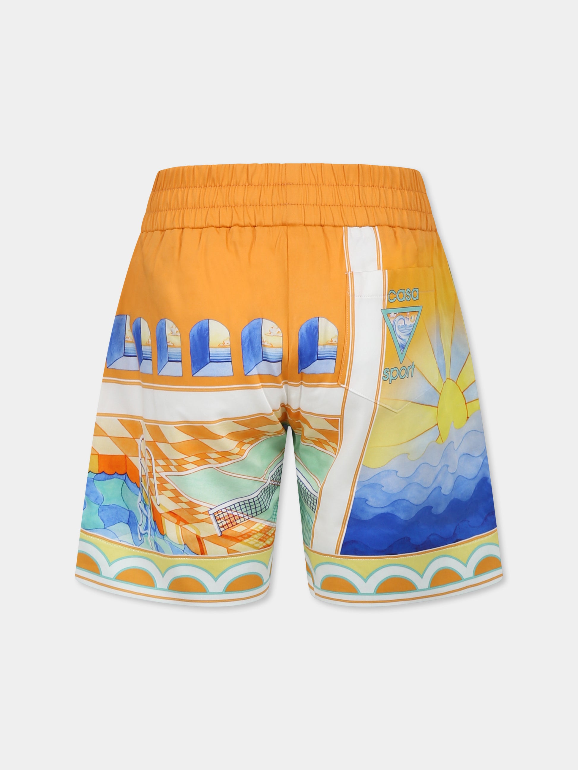 Shorts multicolor per bambino con stampa campo da tennis,Casablanca,KS25 TR 317 02 EX