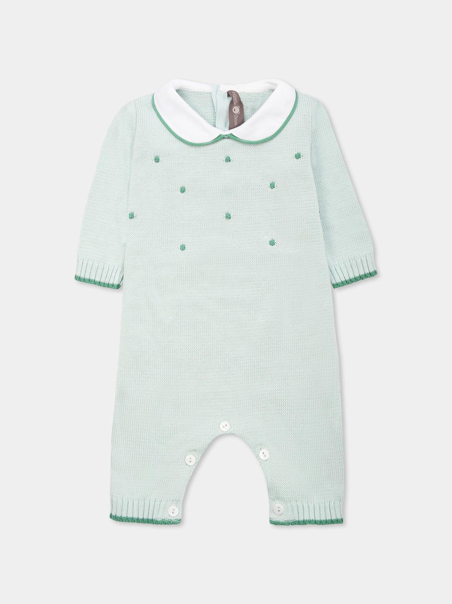 Green babygrow for babykids with polka dots