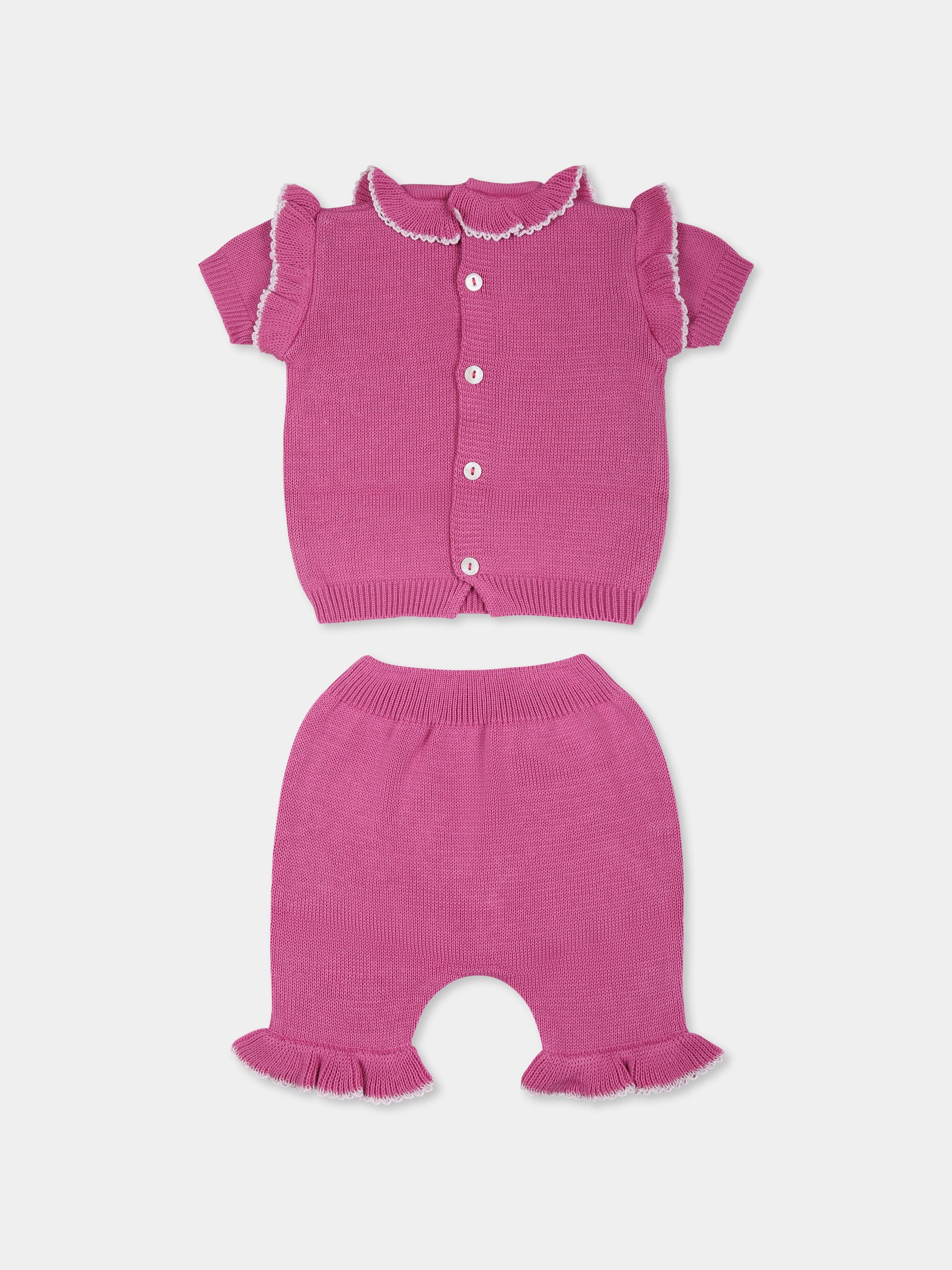 Completo nascita fucsia per neonata,Little Bear,1119 PEONIA/GLICINE