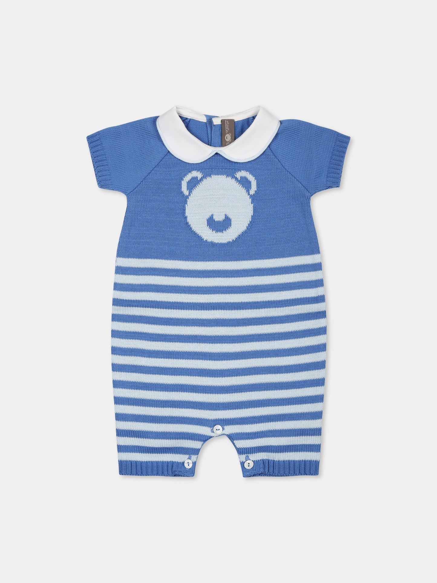 Light blue romper for baby boy with bear