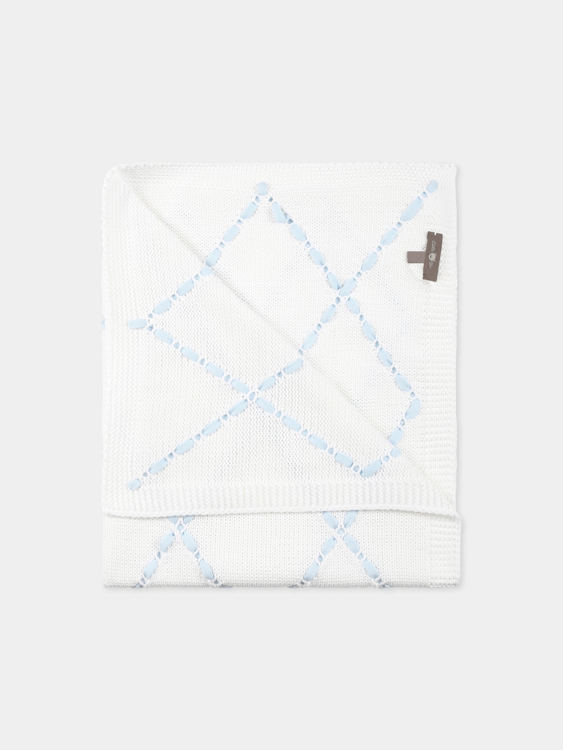 Coperta bianca per neonato con nastro,Little Bear,1007 BIANCO/CIELO