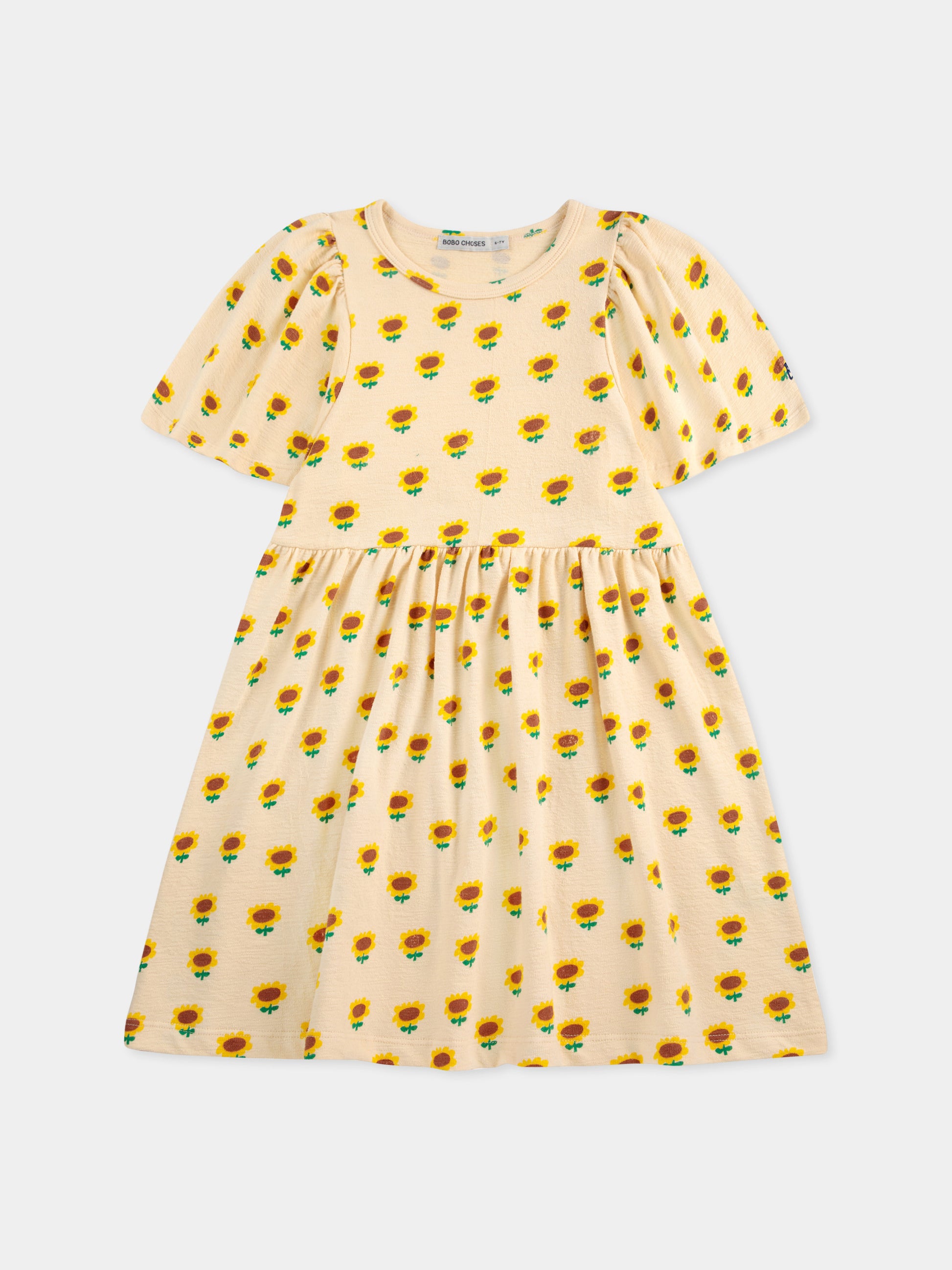 Vestito avorio per bambina con girasoli all-over,Bobo Choses,B125AC090