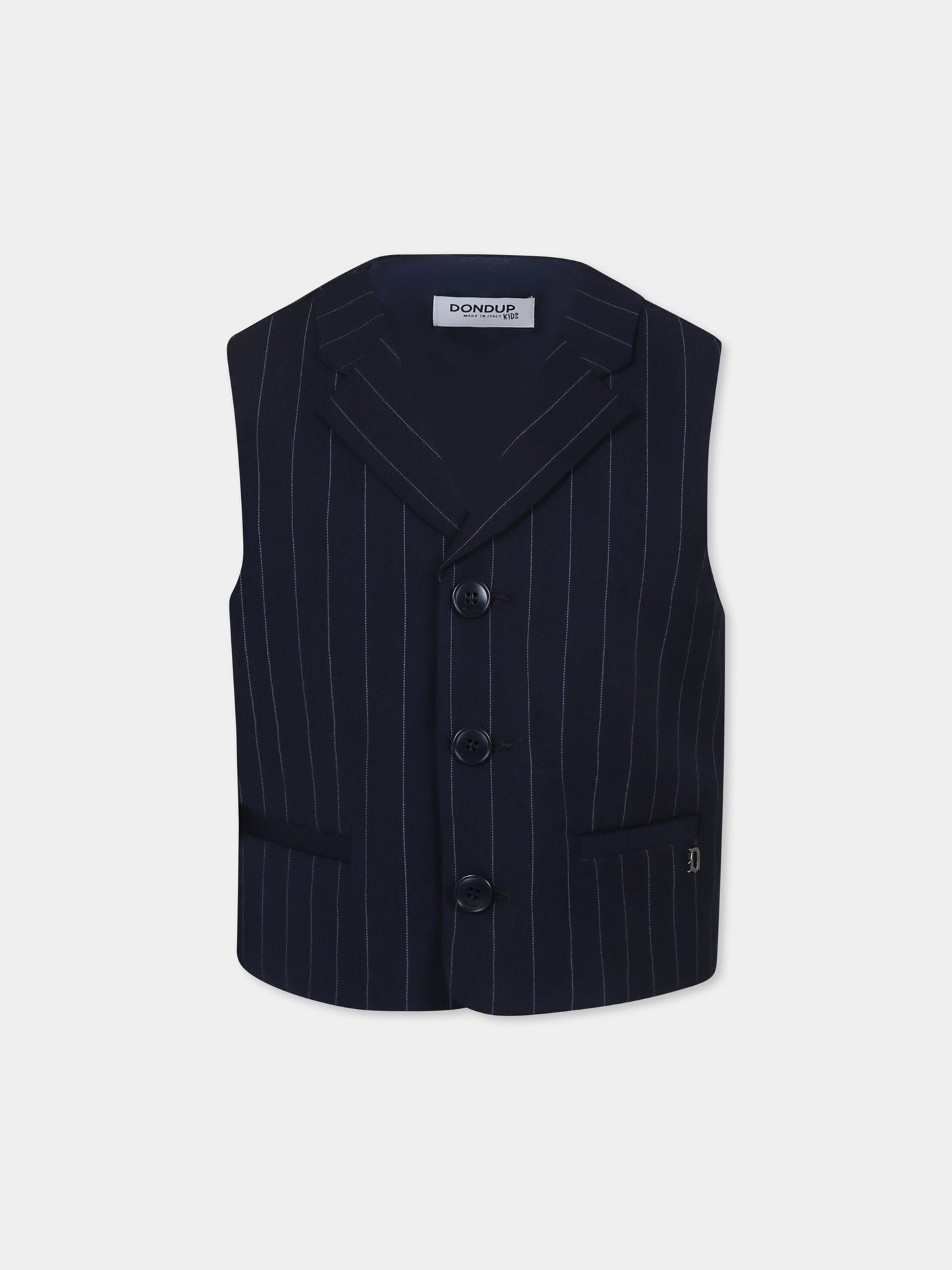 Blue waistcoat for boy with logo