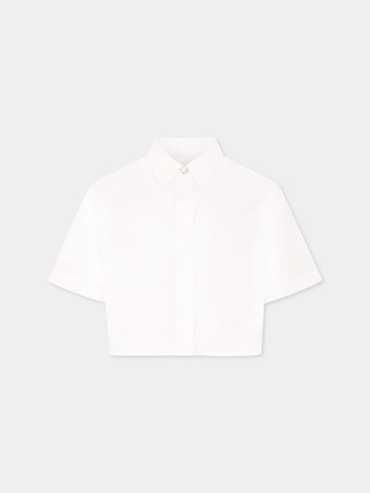 Camicia crop bianca per bambina con logo,Dondup Kids,DFCA033 0 CF026 B000