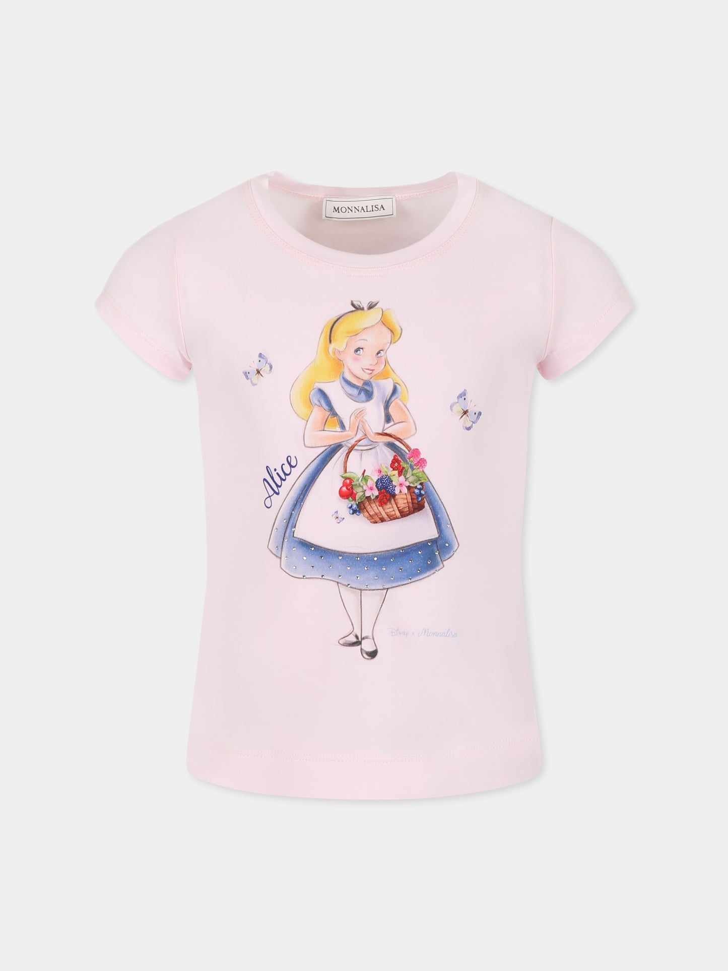 Pink t-shirt for girl with Alice in Wonderland