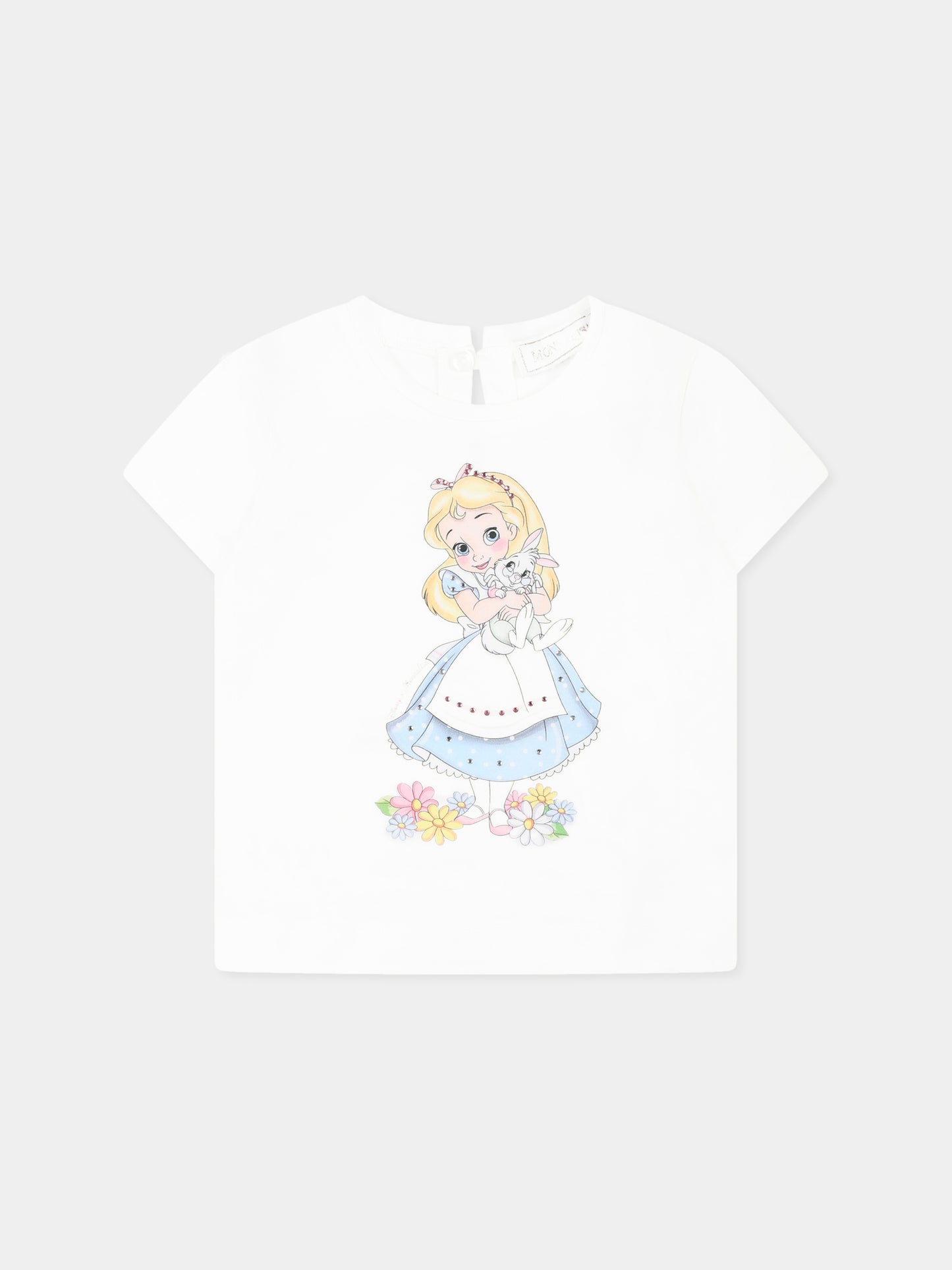 T-shirt bianca per neonata con Alice nel Pase delle Meraviglie,Monnalisa,39E614 5002 0099