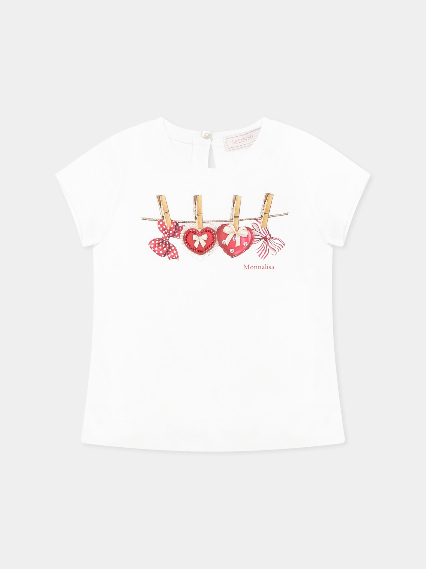White t-shirt for baby girl with hearts