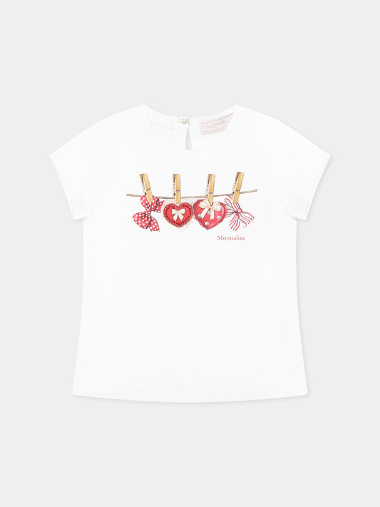 White t-shirt for baby girl with hearts