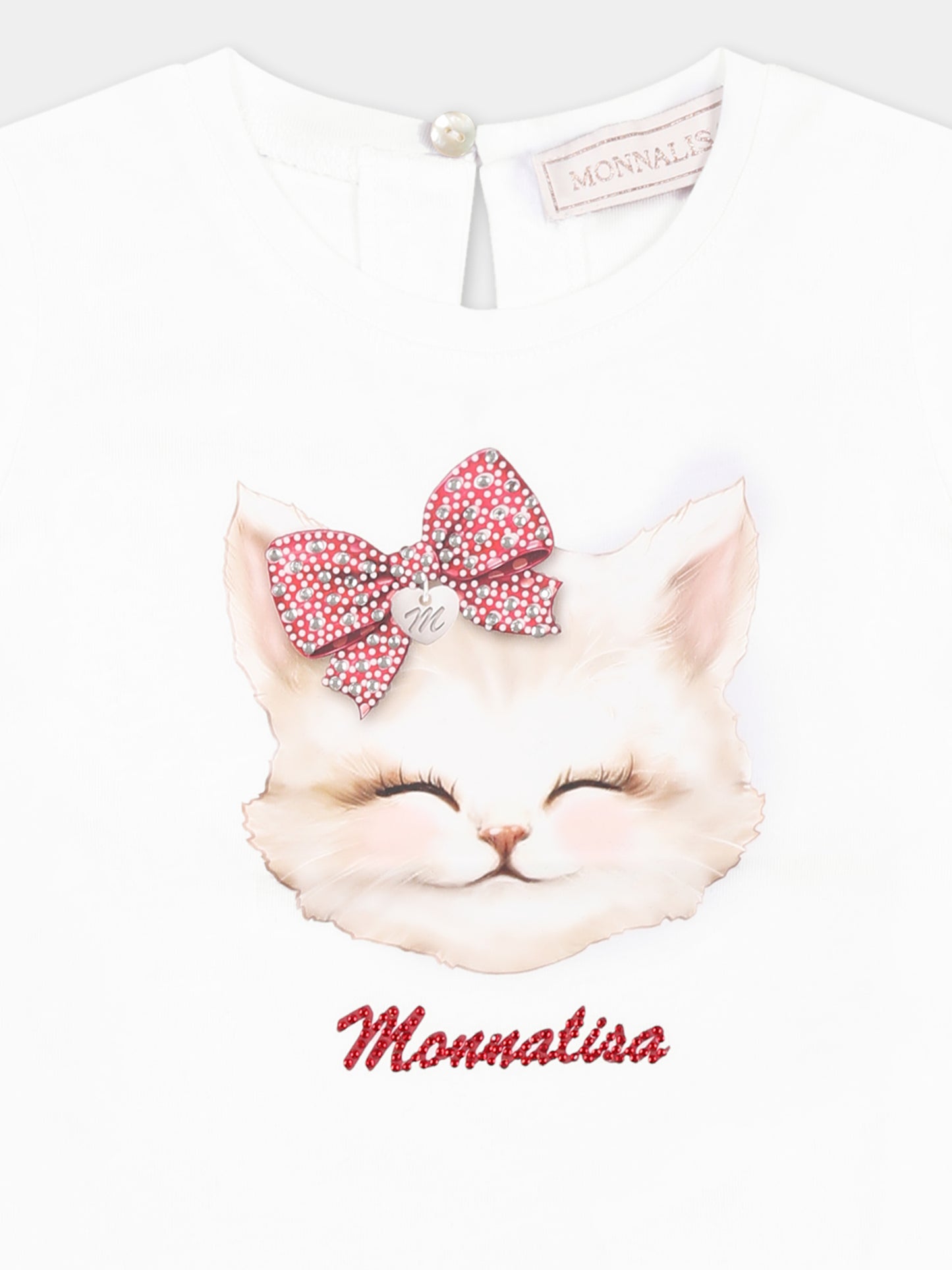 White t-shirt for baby girl with cat