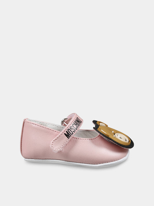 Ballerine rosa per neonata con Teddy Bear,Moschino Kids,80391 ARGENTO