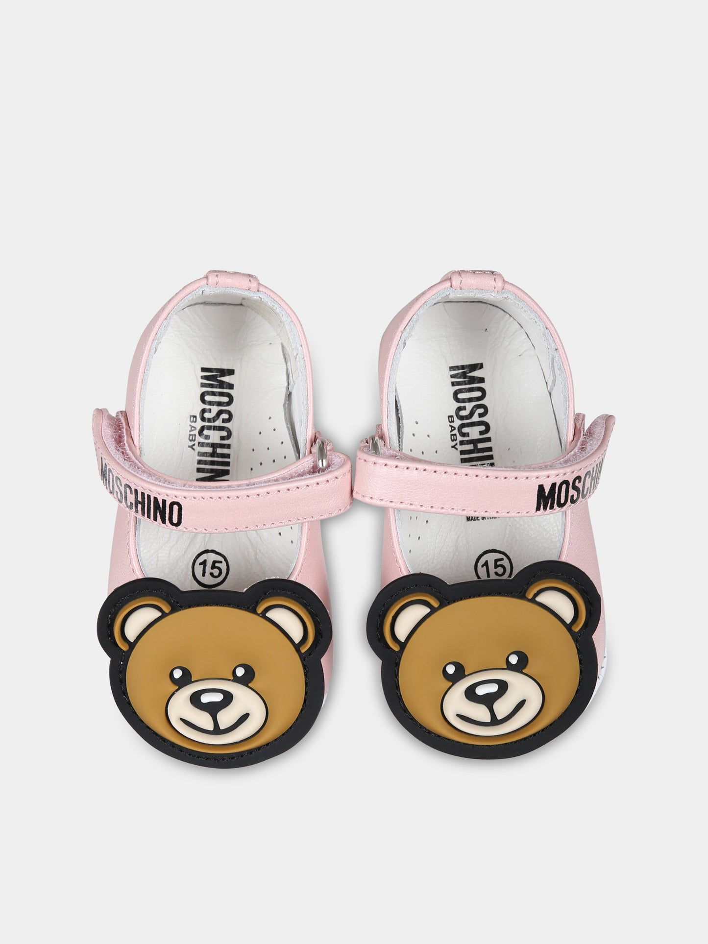 Ballerine rosa per neonata con Teddy Bear,Moschino Kids,80391 ARGENTO