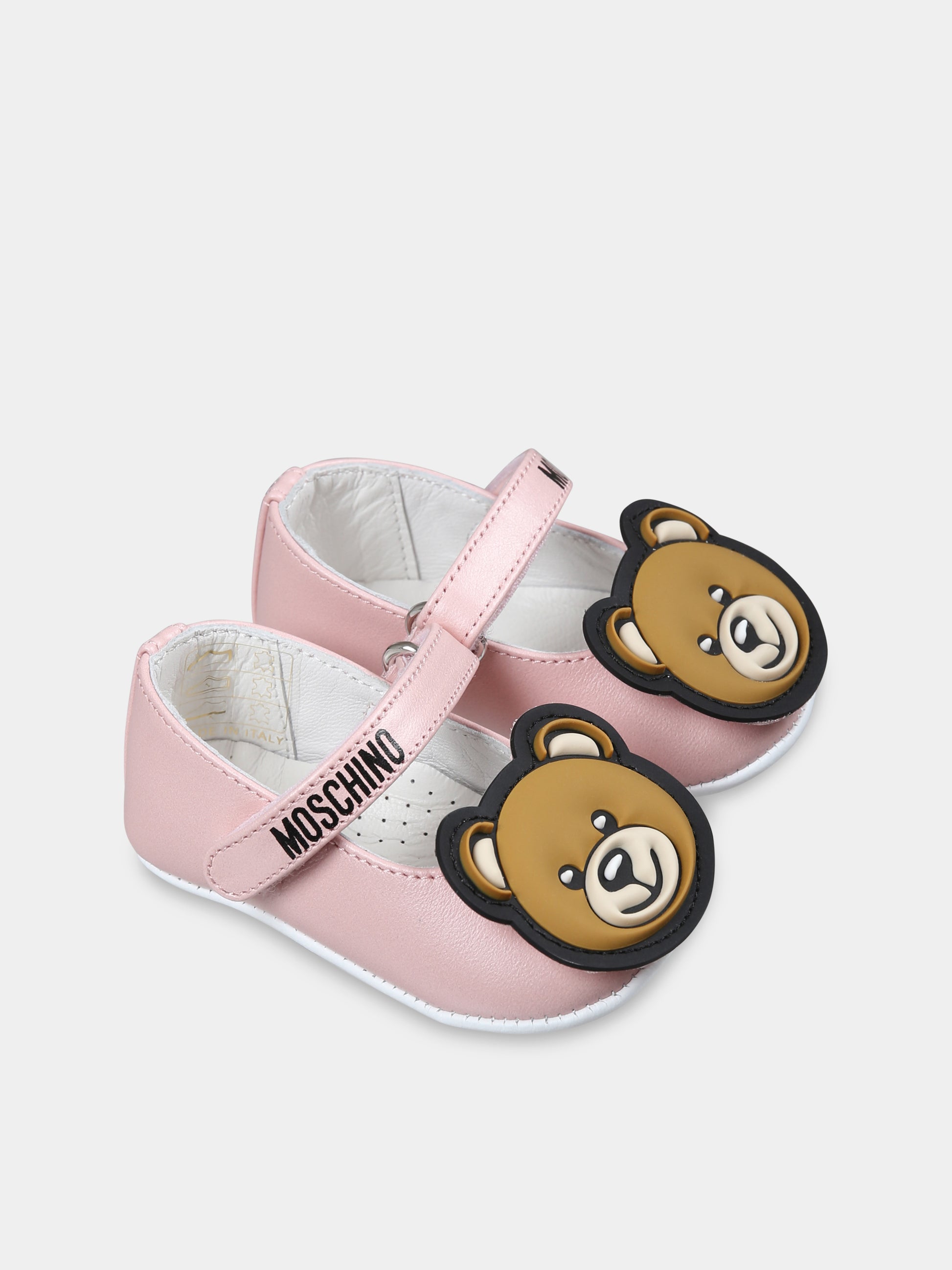 Ballerine rosa per neonata con Teddy Bear,Moschino Kids,80391 ARGENTO