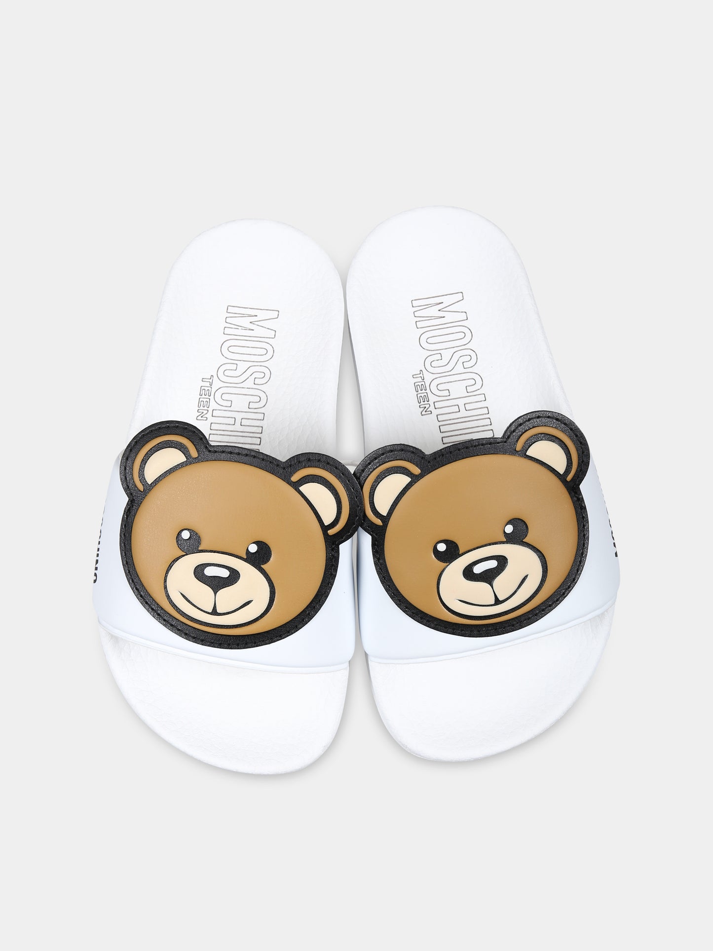 Ciabatte bianche per bambini con Teddy Bear,Moschino Kids,80632 2