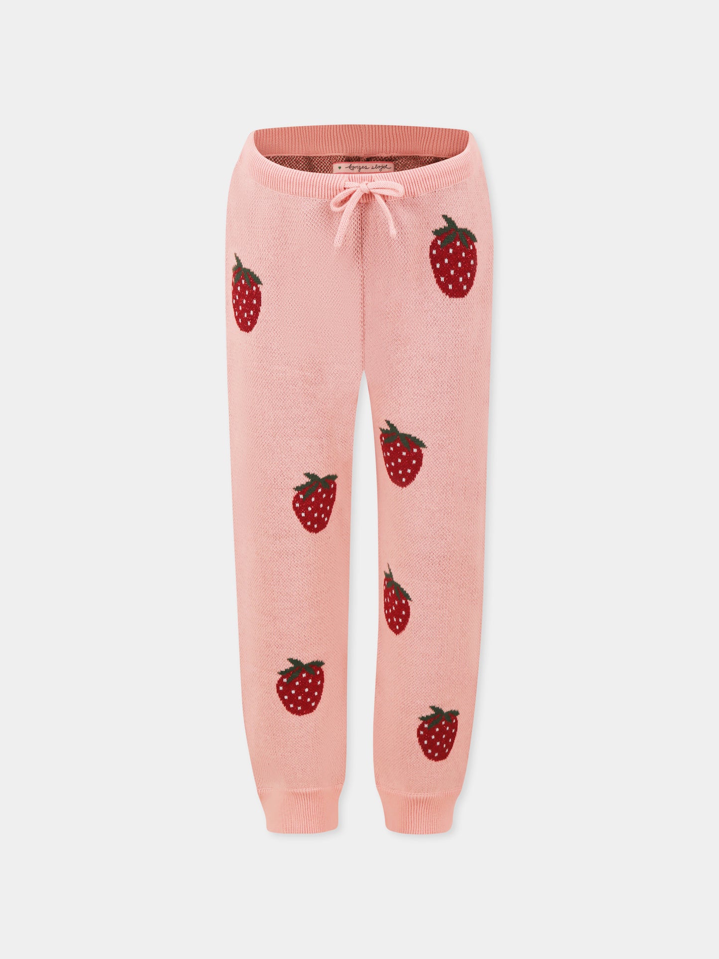 Pink trousers for girl with strawberries