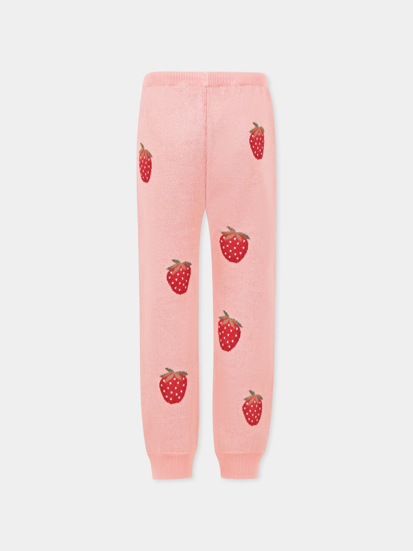 Pink trousers for girl with strawberries
