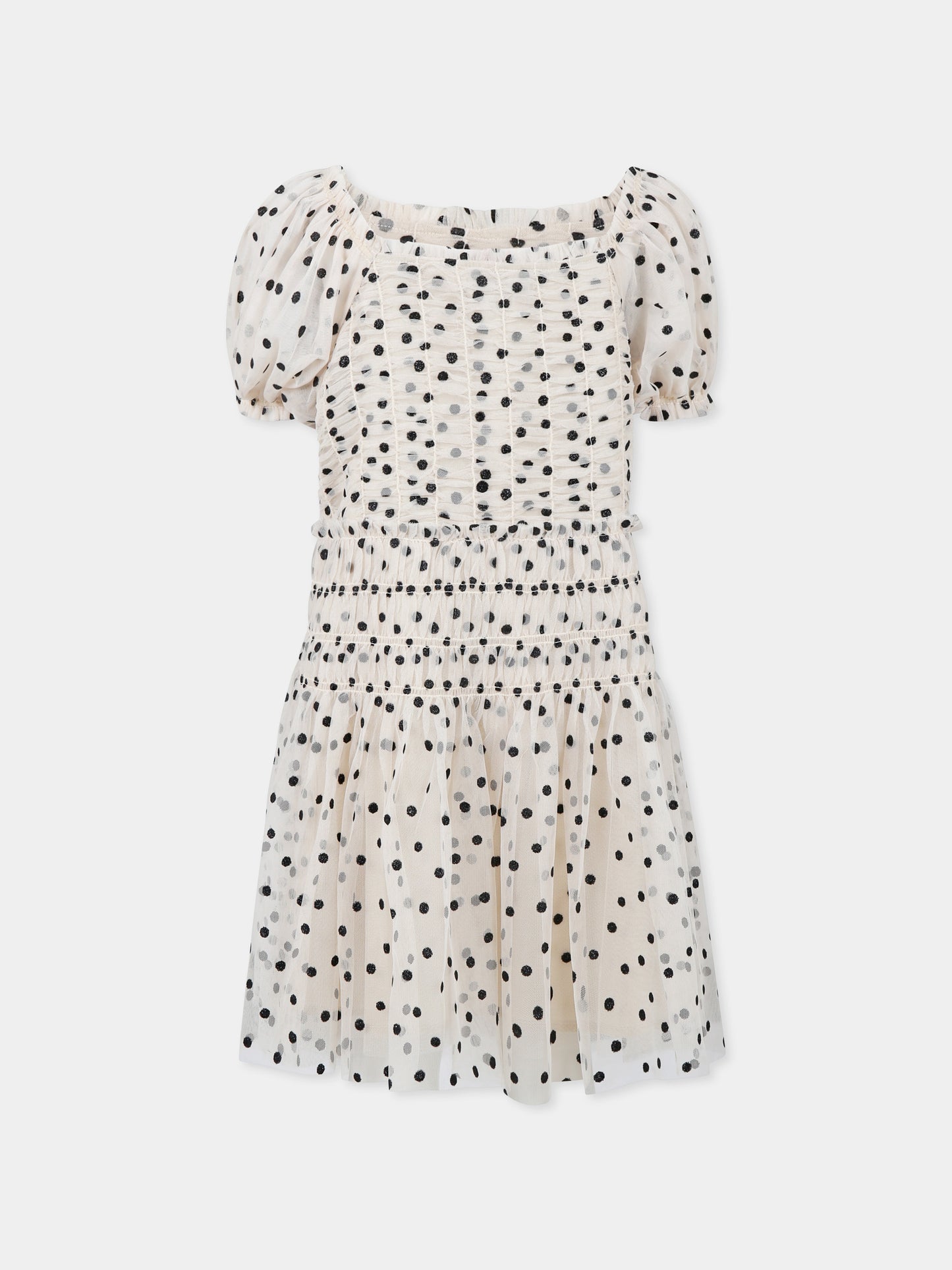 Vestito avorio per bambina con pois all over,Konges Sløjd,KS102726 ECRU