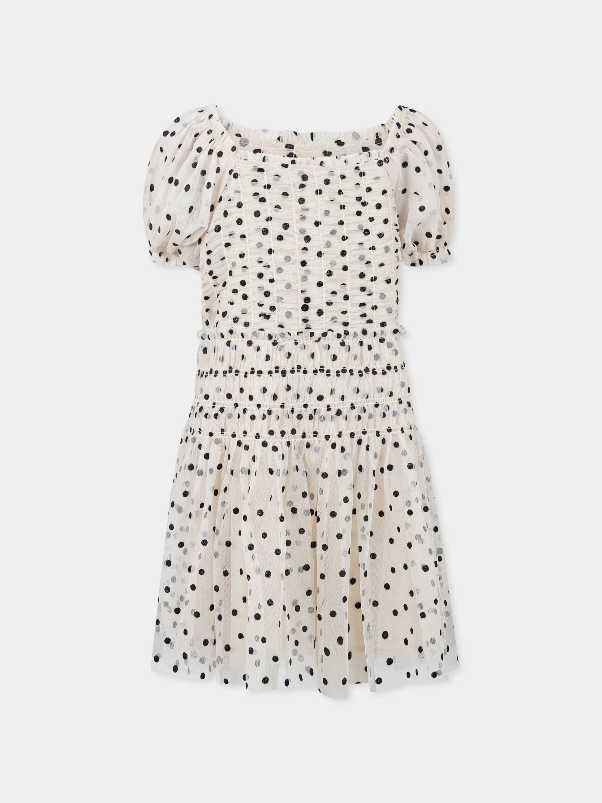 Vestito avorio per bambina con pois all over,Konges Sløjd,KS102726 ECRU